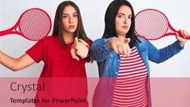  Presentation with tennis - Audience pleasing presentation theme consisting of young-beautiful-sportswomen-holding-tennis backdrop and a red colored foreground