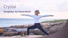  Presentation with warrior - PPT theme with young-beautiful-sportwoman-practicing-yoga background and a sky blue colored foreground