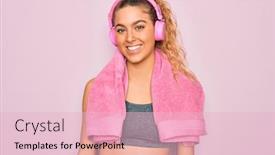  Presentation with person listening - Presentation theme with young-beautiful-sporty-woman background and a lemonade colored foreground