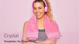  Presentation with person listening - Colorful presentation theme enhanced with young-beautiful-sporty-woman backdrop and a lemonade colored foreground