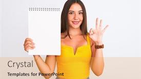  Presentation with happy young student girl holding - Slides featuring young-beautiful-student-girl-holding background and a yellow colored foreground