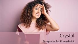  Presentation with curly hair - PPT layouts enhanced with young-beautiful-student-woman background and a coral colored foreground