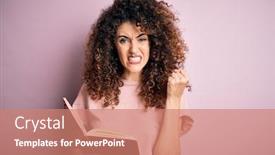  Presentation with curly hair - Colorful presentation theme enhanced with young-beautiful-student-woman backdrop and a coral colored foreground