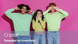  Presentation with international - Theme with young-beautiful-stylish-international-friends background and a teal colored foreground