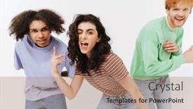  Presentation with international - Presentation design consisting of young-beautiful-stylish-international-friends background and a coral colored foreground