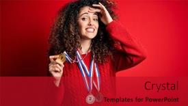  Presentation with curly hair - Audience pleasing PPT theme consisting of young-beautiful-succesful-woman backdrop and a crimson colored foreground