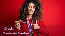  Presentation with winning - Theme with young-beautiful-succesful-woman background and a wine colored foreground