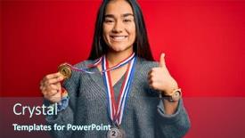  Presentation with successful - PPT theme enhanced with young-beautiful-successful-asian-woman background and a ocean colored foreground