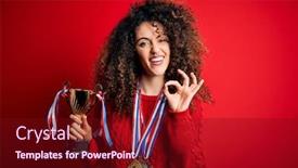  Presentation with trophy - Cool new theme with young-beautiful-successful-woman backdrop and a wine colored foreground