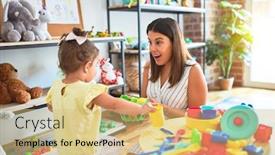  Presentation with teacher - Presentation theme featuring young-beautiful-teacher-and-toddler background and a yellow colored foreground