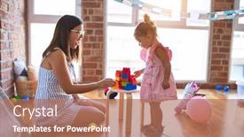  Presentation with building blocks - Amazing slide set having young-beautiful-teacher-and-toddler backdrop and a coral colored foreground