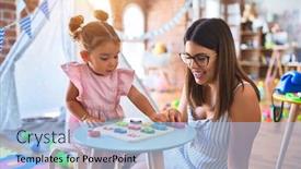  Presentation with maths - Theme featuring young-beautiful-teacher-and-toddler background and a light blue colored foreground