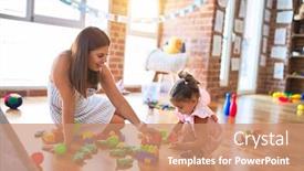  Presentation with building blocks - Slides enhanced with young-beautiful-teacher-and-toddler background and a coral colored foreground