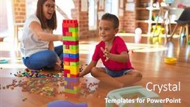  Presentation with building blocks - Colorful PPT layouts enhanced with young-beautiful-teacher-and-toddler backdrop and a red colored foreground