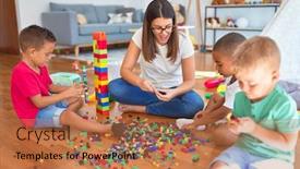  Presentation with toddlers - Cool new presentation theme with young-beautiful-teacher-and-toddlers backdrop and a coral colored foreground