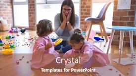  Presentation with toddlers - Colorful slide deck enhanced with young-beautiful-teacher-and-toddlers backdrop and a red colored foreground