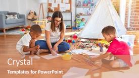  Presentation with toddlers - Audience pleasing theme consisting of young-beautiful-teacher-and-toddlers backdrop and a coral colored foreground