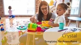  Presentation with toddlers - Audience pleasing theme consisting of young-beautiful-teacher-and-toddlers backdrop and a gold colored foreground