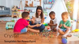  Presentation with kindergarten - Audience pleasing theme consisting of young-beautiful-teacher-and-toddlers backdrop and a coral colored foreground