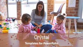  Presentation with toddlers - Colorful presentation design enhanced with young-beautiful-teacher-and-toddlers backdrop and a coral colored foreground