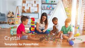  Presentation with toddlers - Cool new presentation theme with young-beautiful-teacher-and-toddlers backdrop and a coral colored foreground