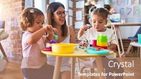  Presentation with food meals - Slide deck enhanced with young-beautiful-teacher-and-toddlers background and a coral colored foreground