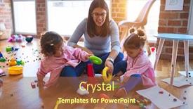  Presentation with toddlers - Amazing PPT theme having young-beautiful-teacher-and-toddlers backdrop and a tawny brown colored foreground