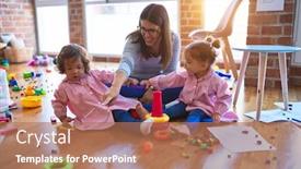  Presentation with toddlers - Presentation theme with young-beautiful-teacher-and-toddlers background and a coral colored foreground