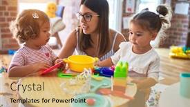  Presentation with food meals - Presentation design having young-beautiful-teacher-and-toddlers background and a yellow colored foreground