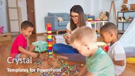  Presentation with building blocks - Colorful PPT layouts enhanced with young-beautiful-teacher-and-toddlers backdrop and a coral colored foreground