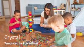  Presentation with toddlers - Beautiful theme featuring young-beautiful-teacher-and-toddlers backdrop and a coral colored foreground