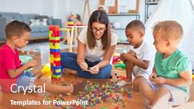  Presentation with toddlers - Audience pleasing theme consisting of young-beautiful-teacher-and-toddlers backdrop and a coral colored foreground