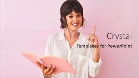  Presentation with teacher - Amazing slide deck having young-beautiful-teacher-woman-reading backdrop and a lemonade colored foreground