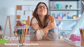  Presentation with self care - Amazing presentation theme having young beautiful teacher woman wearing backdrop and a coral colored foreground