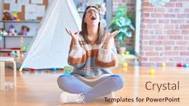  Presentation with teacher - Slide set consisting of young-beautiful-teacher-woman-wearing background and a lemonade colored foreground