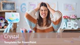  Presentation with teacher - Colorful PPT theme enhanced with young-beautiful-teacher-woman-wearing backdrop and a coral colored foreground