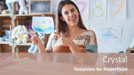  Presentation with teacher - PPT layouts featuring young-beautiful-teacher-woman-wearing background and a coral colored foreground