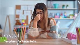 Presentation with teacher stress - PPT layouts featuring young-beautiful-teacher-woman-wearing background and a coral colored foreground