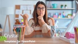  Presentation with teacher - Cool new presentation with young-beautiful-teacher-woman-wearing backdrop and a coral colored foreground