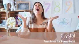  Presentation with yelling - Audience pleasing slide deck consisting of young-beautiful-teacher-woman-wearing backdrop and a coral colored foreground