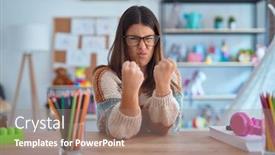  Presentation with teacher - PPT layouts with young-beautiful-teacher-woman-wearing background and a coral colored foreground