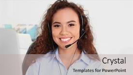  Presentation with technical support - Amazing PPT theme having young beautiful technical support dispatcher backdrop and a mint green colored foreground