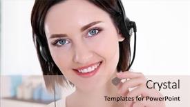  Presentation with technical support - Presentation theme featuring young beautiful technical support dispatcher background and a soft green colored foreground