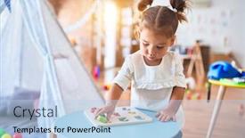  Presentation with mathematics - Presentation theme having young-beautiful-toddler-learning-mathematics background and a light blue colored foreground