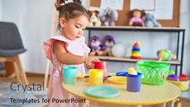  Presentation with cutlery food - Amazing PPT theme having young-beautiful-toddler-playing backdrop and a coral colored foreground