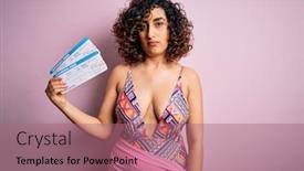  Presentation with airline - Presentation design featuring young-beautiful-tourist-arab-woman background and a coral colored foreground