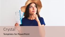  Presentation with ticket - Amazing slide deck having young-beautiful-tourist-woman-holding backdrop and a soft green colored foreground