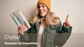  Presentation with city map - Audience pleasing slides consisting of young-beautiful-tourist-woman-wearing backdrop and a violet colored foreground