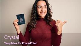  Presentation with curly hair - Colorful presentation enhanced with young-beautiful-tourist-woman backdrop and a wine colored foreground