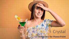  Presentation with beverage - Colorful presentation theme enhanced with young-beautiful-tourist-woman backdrop and a coral colored foreground